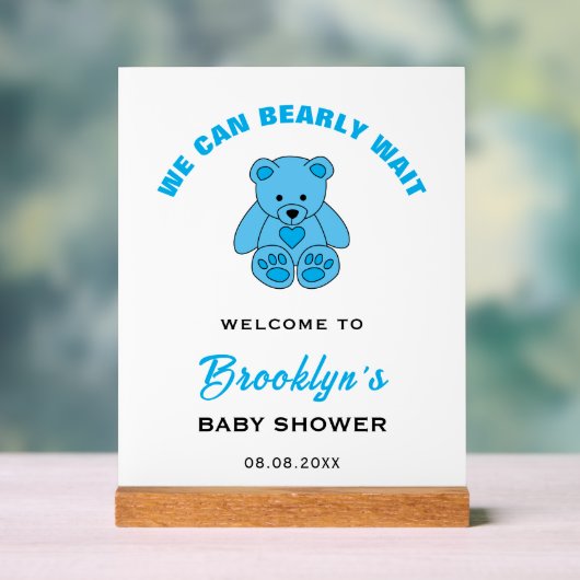 歓迎しよう 待ち遠しいクマの赤ちゃんシャワー アクリルサイン (ニュートラル)