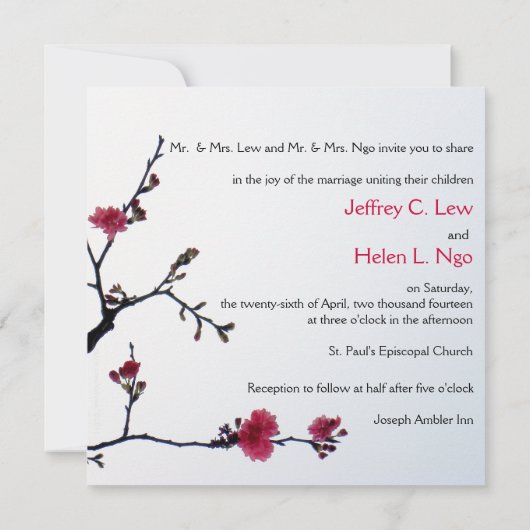 歓迎する春の桜の倍の幸福の結婚式 招待状 (裏面)