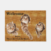 歓迎によって引き裂いている3匹の子猫猫のネコ科の子ネコ ドアマット (正面)