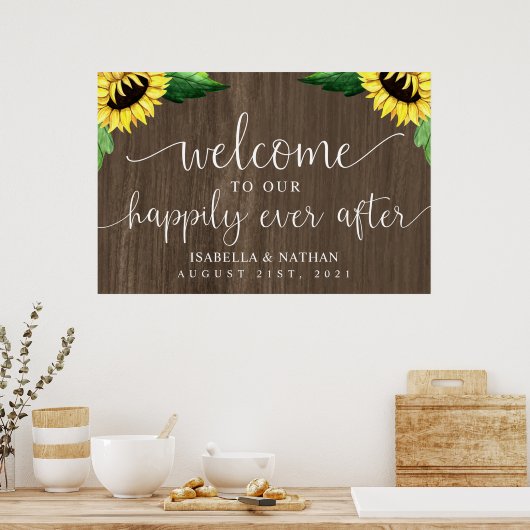 歓迎のサインの後ずっと楽し結婚くヒマワリ ポスター (キッチン)