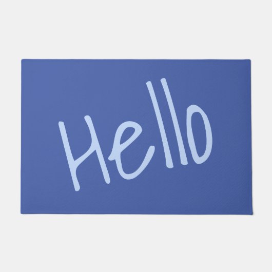 歓迎のハローミニマリストブルー ドアマット (正面)
