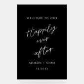 歓迎の後ずっと幸せ結婚にブラック アクリルサイン (正面)