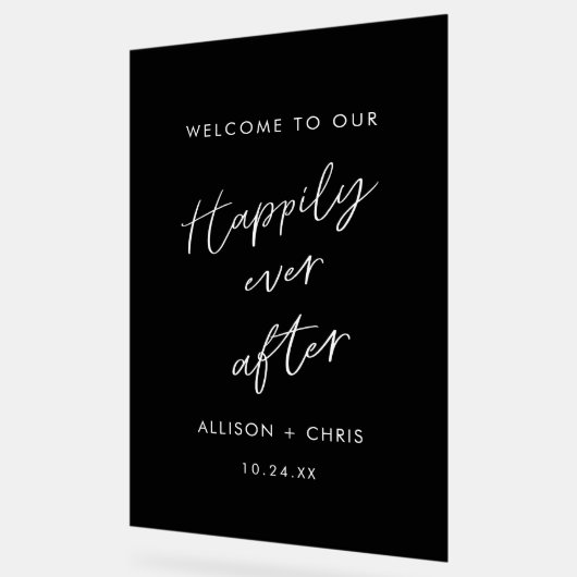 歓迎の後ずっと幸せ結婚にブラック アクリルサイン (傾斜)