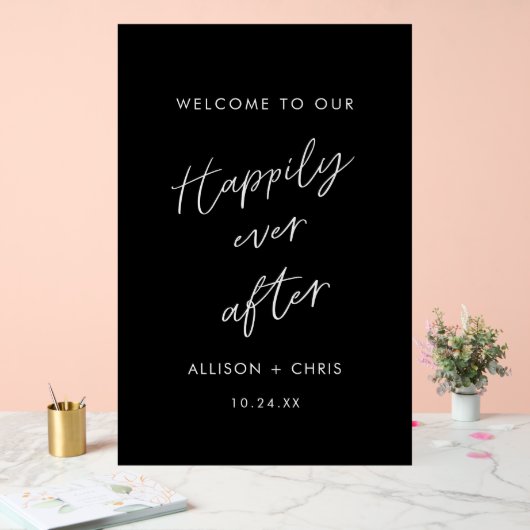 歓迎の後ずっと幸せ結婚にブラック アクリルサイン (ウェディング)