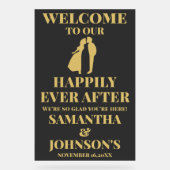 歓迎の後ずっと白黒金ゴールドが楽し結婚く アクリルサイン (正面)