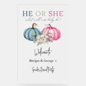 歓迎カボチャとベビー性別がパーティーを明かす アクリルサイン (正面)