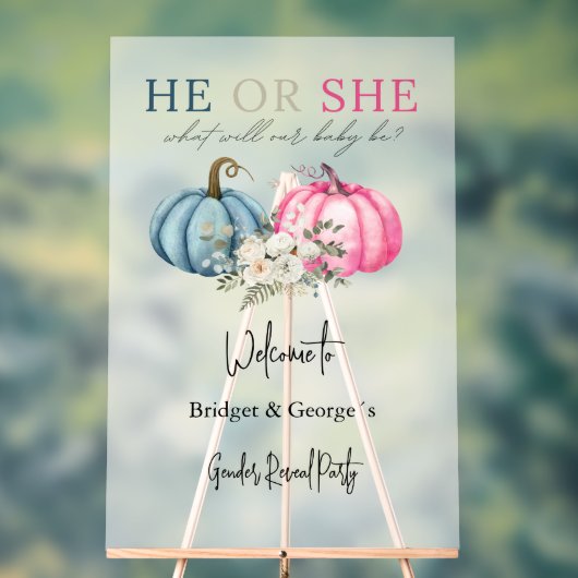 歓迎カボチャとベビー性別がパーティーを明かす アクリルサイン (ニュートラル)