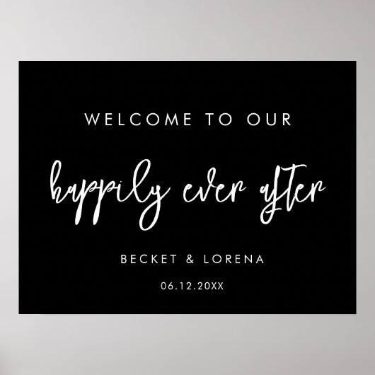 歓迎コンテンポラリー後ずっと幸せに黒塗り ポスター (正面)