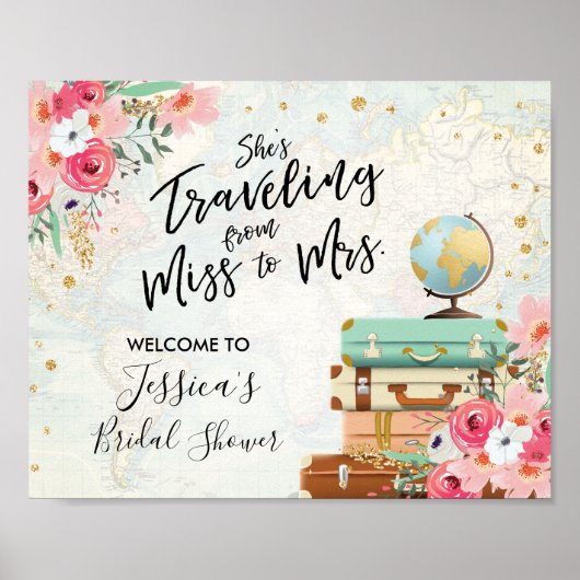 歓迎サイン恋しく思ブライダルシャワーのフローラ ポスター (正面)