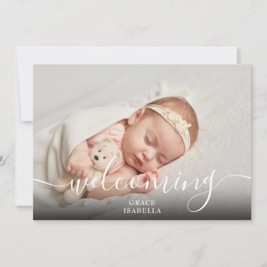 歓迎スクリプトベビーガールピンクフォト誕生 案内状 (正面)