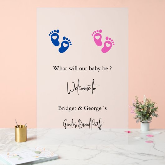歓迎ベビー足性別がパーティーを明らかにする アクリルサイン (ウェディング)
