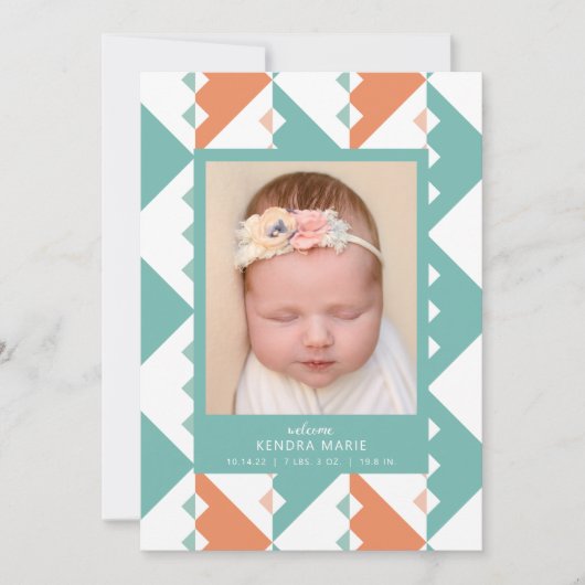 歓迎ベビー |モダン図形の誕生発表 案内状 (正面)