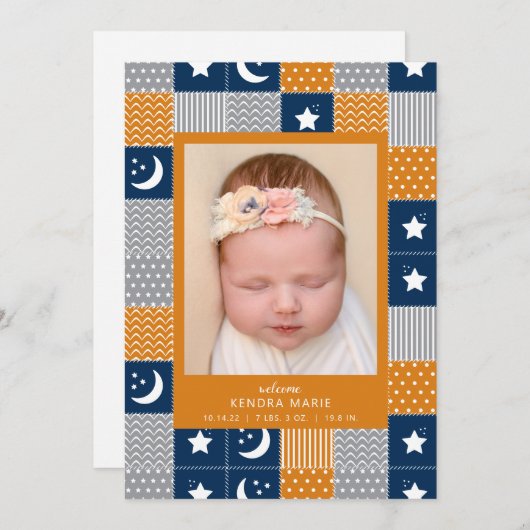 歓迎ベビー |月と星の誕生発表 案内状 (正面/裏面)