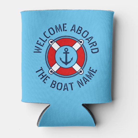 歓迎ボート名航海のいかりネイビーブルー 缶クーラー (正面)