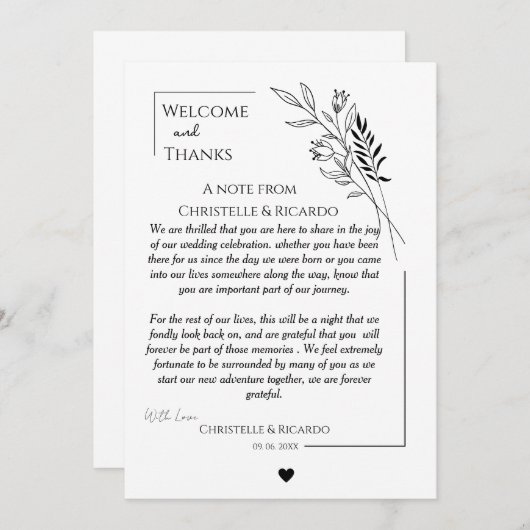 歓迎モダンと感謝していあなた結婚の客席 サンキューカード (正面/裏面)