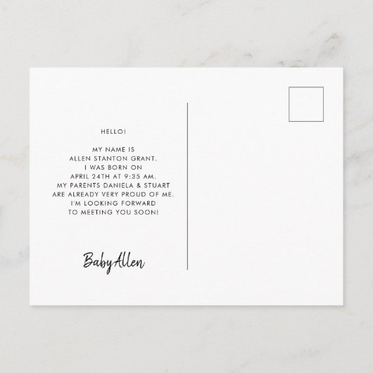 歓迎モダン写真の誕生の発表 ポストカード (裏面)