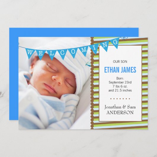 歓迎新生児ボーイ写真アナウンス 案内状 (正面/裏面)