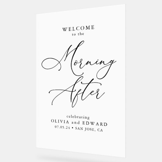 歓迎結婚のサインの後の朝のブランチ アクリルサイン (傾斜)