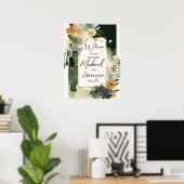 歓迎結婚サインテンプレート、夕暮れピンクフローラ ポスター (ホームオフィス)