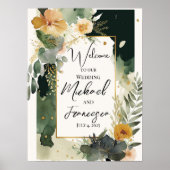 歓迎結婚サインテンプレート、夕暮れピンクフローラ ポスター (正面)