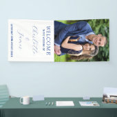 歓迎結婚ハッピーカップル写真青と白 横断幕 (トレードショー)