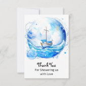 歓迎航海のパーティー：男の子の赤ちゃんシャワー サンキューカード (正面)