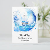 歓迎航海のパーティー：男の子の赤ちゃんシャワー サンキューカード (スタンド正面)