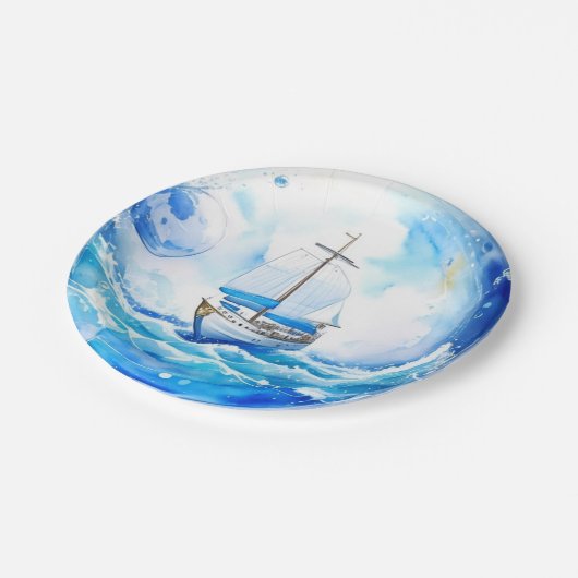 歓迎航海のパーティー：男の子の赤ちゃんシャワー ペーパープレート (アングル)