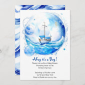 歓迎航海のパーティー:男の子の赤ちゃんシャワー 招待状 (正面/裏面)