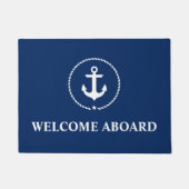 歓迎航海の客船いかりロープネイビーブルー ドアマット (正面)