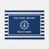 歓迎航海の客船いかりロープヘルムストライプの ドアマット (正面)