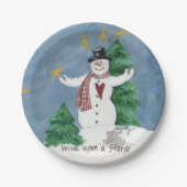 歓迎雪だるま「星に願う」絵を描の言葉 ペーパープレート (正面)