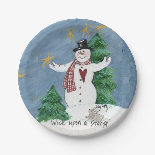 歓迎雪だるま「星に願う」絵を描の言葉 ペーパープレート (正面)