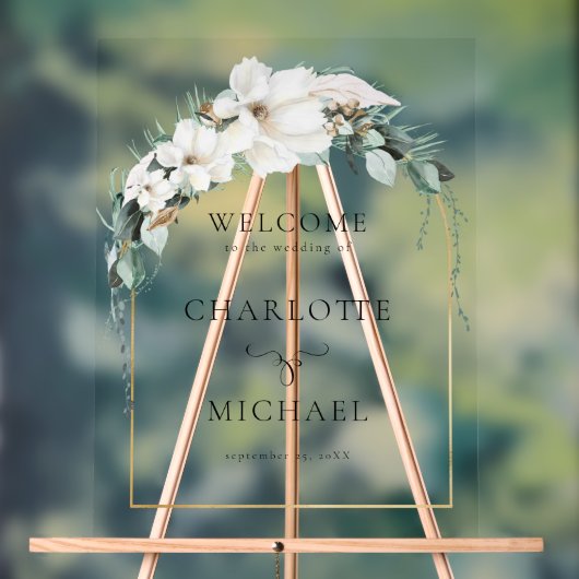 「歓迎」リーフィ結婚ーの発泡ボード アクリルサイン (ニュートラル)