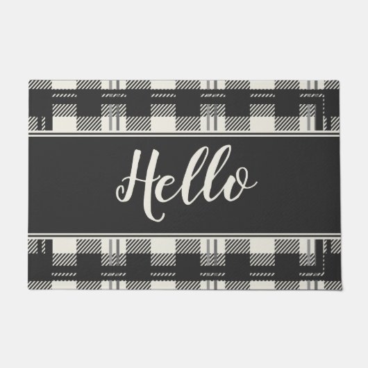 歓迎Hello Buffalo Plaid Doormatデザイン ドアマット (正面)