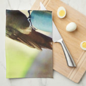 止まったルビーと緑の小さなハミングバード キッチンタオル (四つ折り)