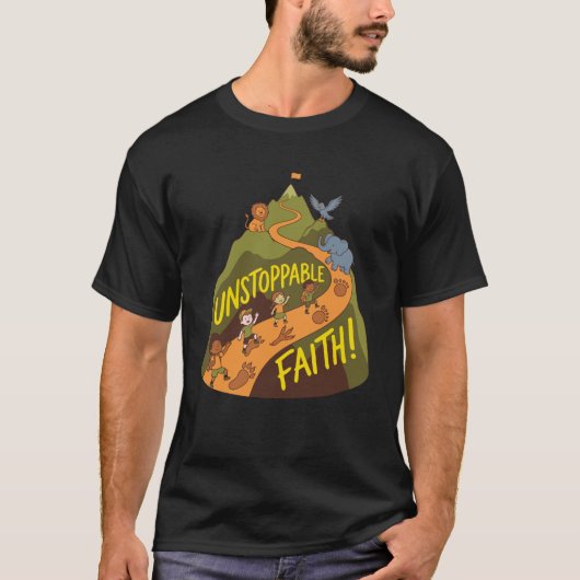 止まらない信仰の冒険 - 子供たちの自然の山 Tシャツ (正面)