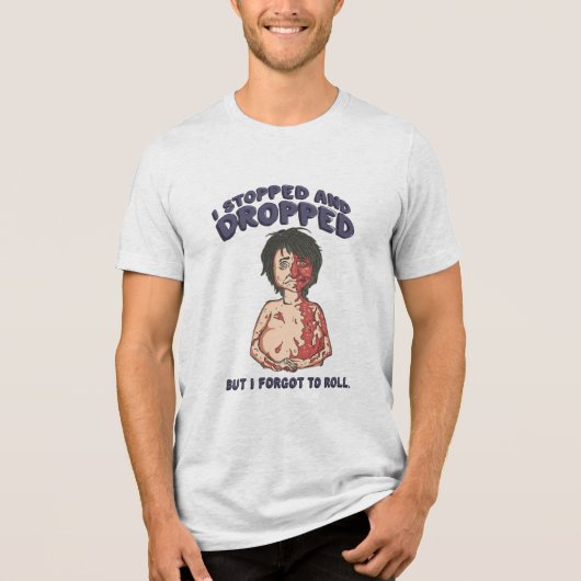 止まれ、伏せろ、そして忘れず転がれ トライブレンドTシャツ (正面)