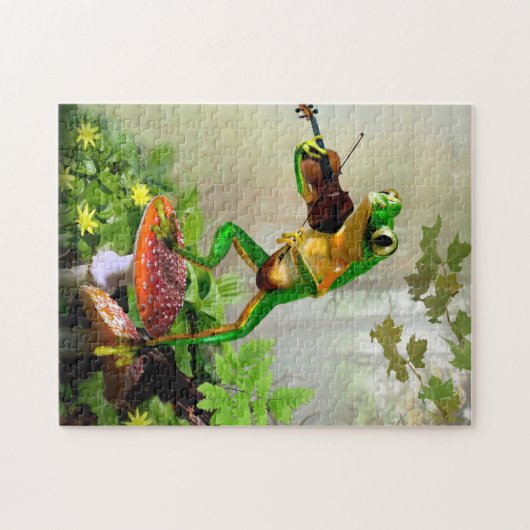 止め枠を遊んでいるアマガエルが付いているパズル ジグソーパズル (横)