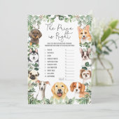 正しい価格の子犬の赤ちゃんシャワーゲームカードを推測 招待状 (スタンド正面)