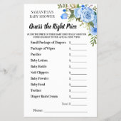 正しい価格を推測する青いフローラ赤ちゃんシャワーゲーム チラシ (正面)