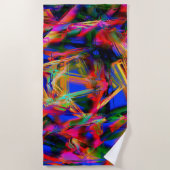 正しくないカラフルブラシストロークで汚れた正方形 ビーチタオル (正面)