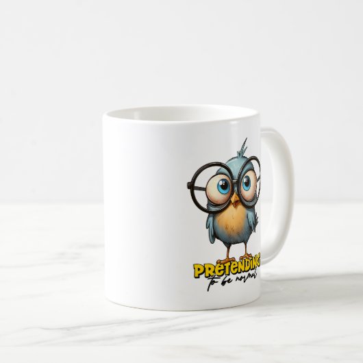 正常おもしろいなマグカップを装った鳥 コーヒーマグカップ (正面右)
