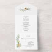 正式なひまわりとグリーンウェディングの招待状　両家の親族が記載されています オールインワン招待状 (内側)