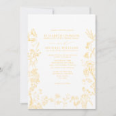 正式なゴールド シノワズリー ヴィクトリアン フラワー ウェディング 招待状 (正面)