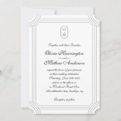 正式なスクリプトと幾何学的なフレームのモノグラム結婚式 招待状 (正面)