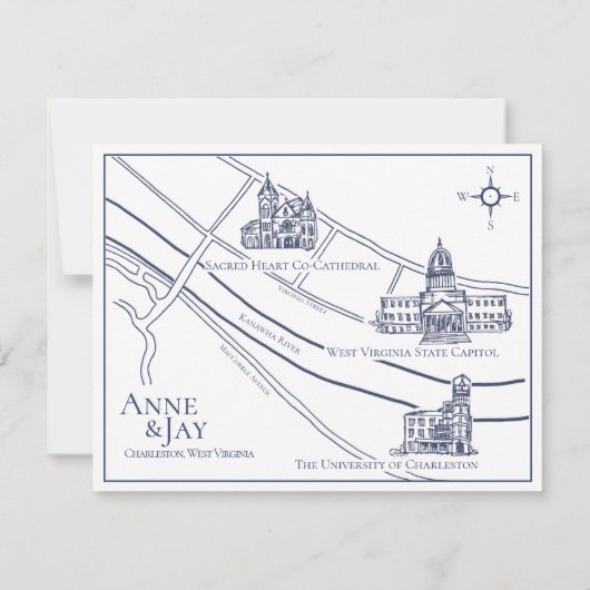 正式なネイビーの詳細カード(地図付き最終版) 招待状 (裏面)