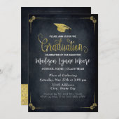 正式なブラック/ゴールドの卒業パーティー招待状 招待状 (正面/裏面)
