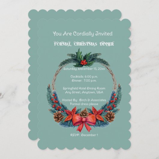 正式な企業のクリスマスパーティーの招待状 招待状 (正面/裏面)