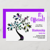 正式な期待している花の咲く紫 案内状 (正面/裏面)